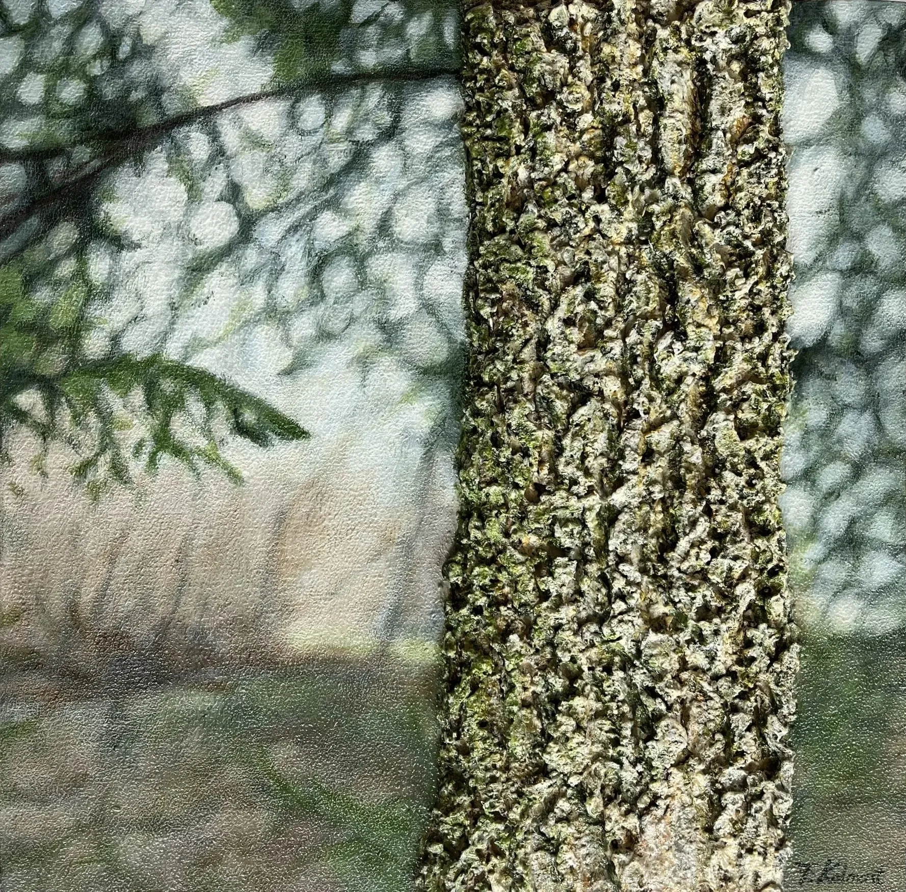February Moment II, acrylic and mixed media painting by Fruzsina Kolmont