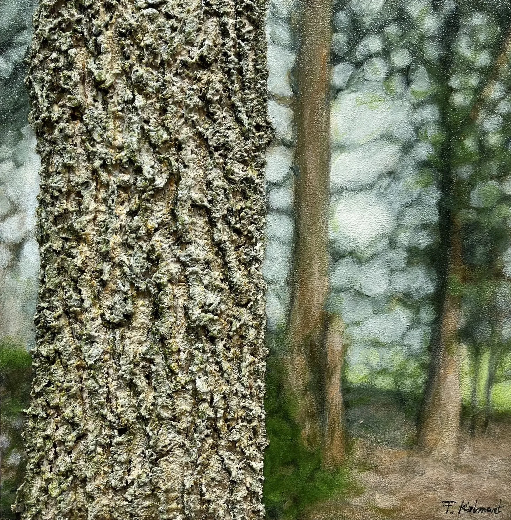 February Moment I, acrylic and mixed media painting by Fruzsina Kolmont